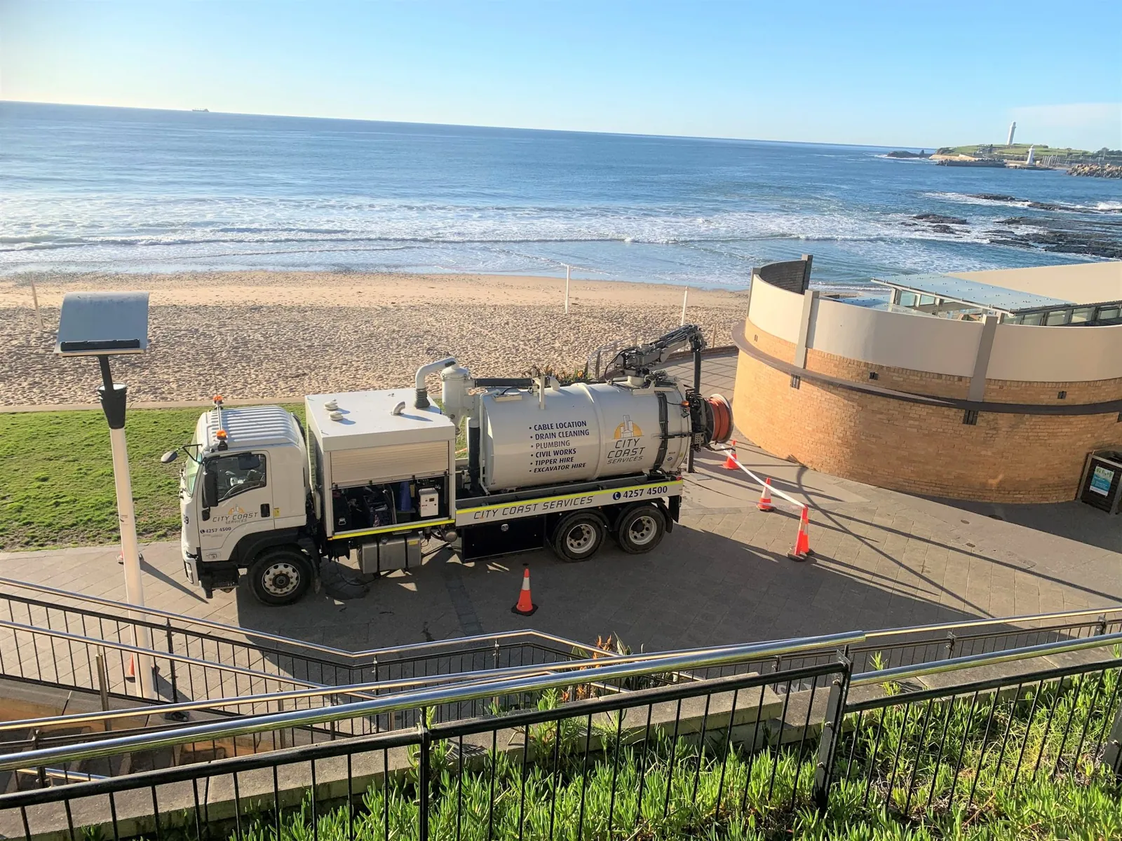 City Coast vacuum excavation truck working at North Beach, Wollongong